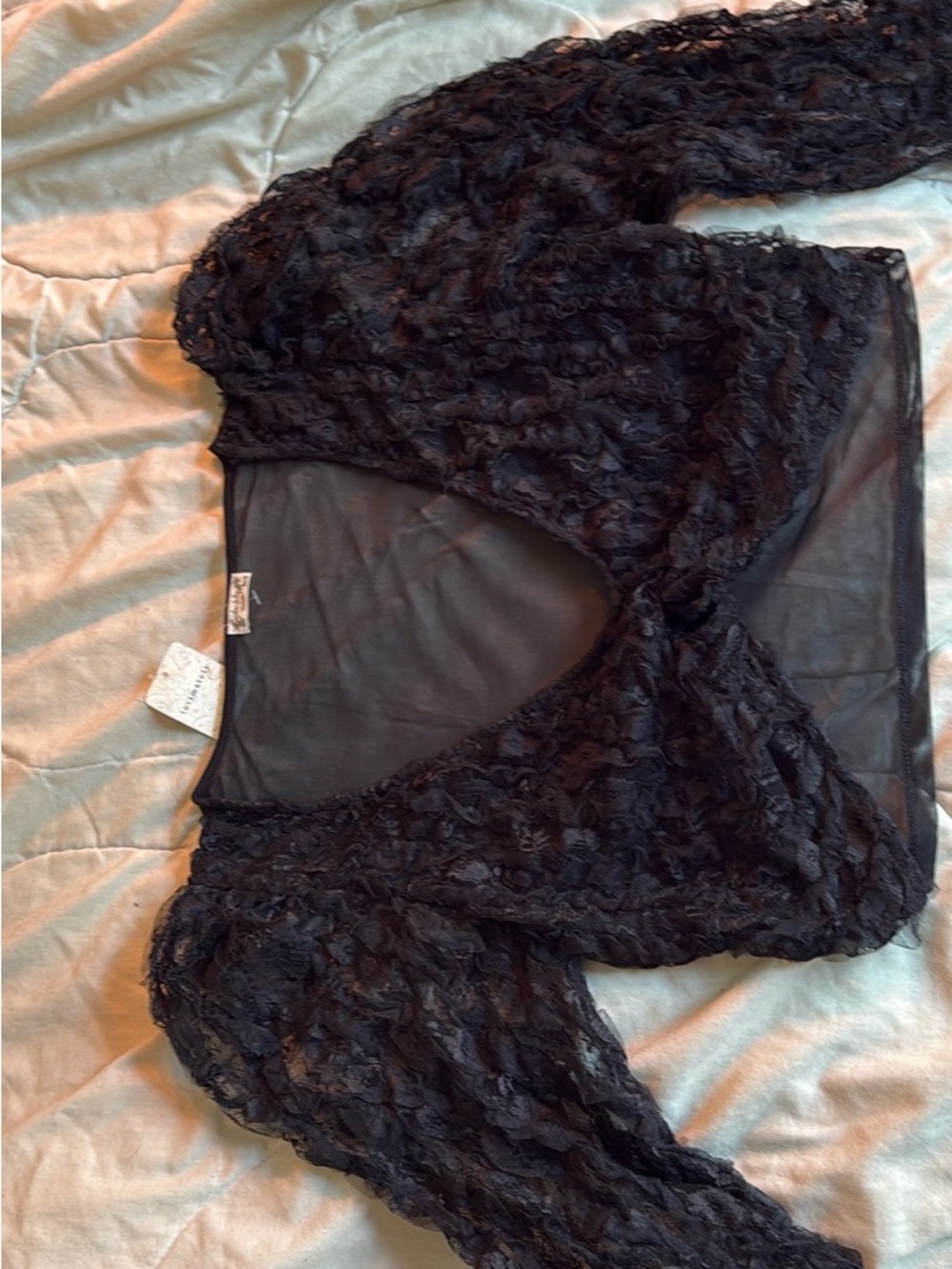 Free People Black Lace Long-Sleeve Wrap Top - Picture 9 of 12